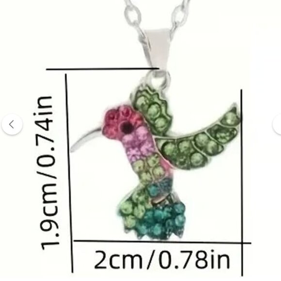 Cute Hummingbird Colorful Crystal Bling Fashion Necklace - Picture 2 of 2